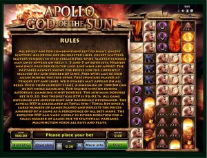 Appolo: God Of The Sun таблица выплат
